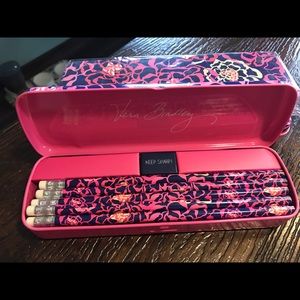 Vera Bradley Tin pencil case, pencils, sharpener